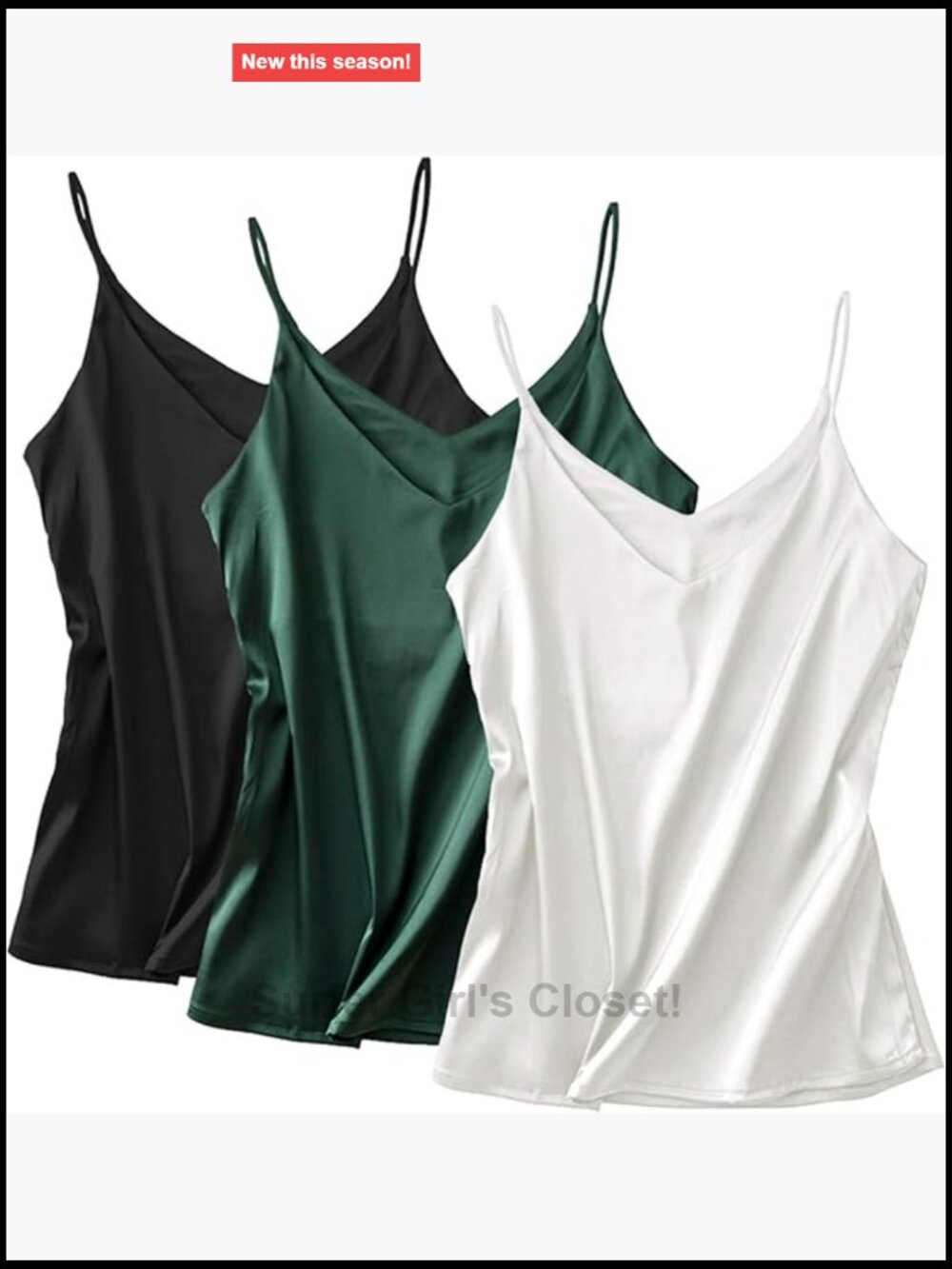 3 Pack Silk Tank Tops V-Neck Camisole Satin Sleeveless Blouse Soft Silky